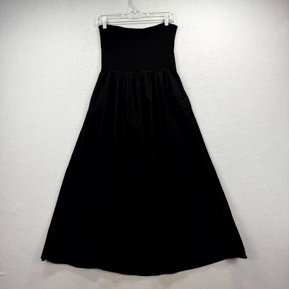 Pretty Garden Holiday Summer Dress Womens Medium Black Pleated Strapless Stretch